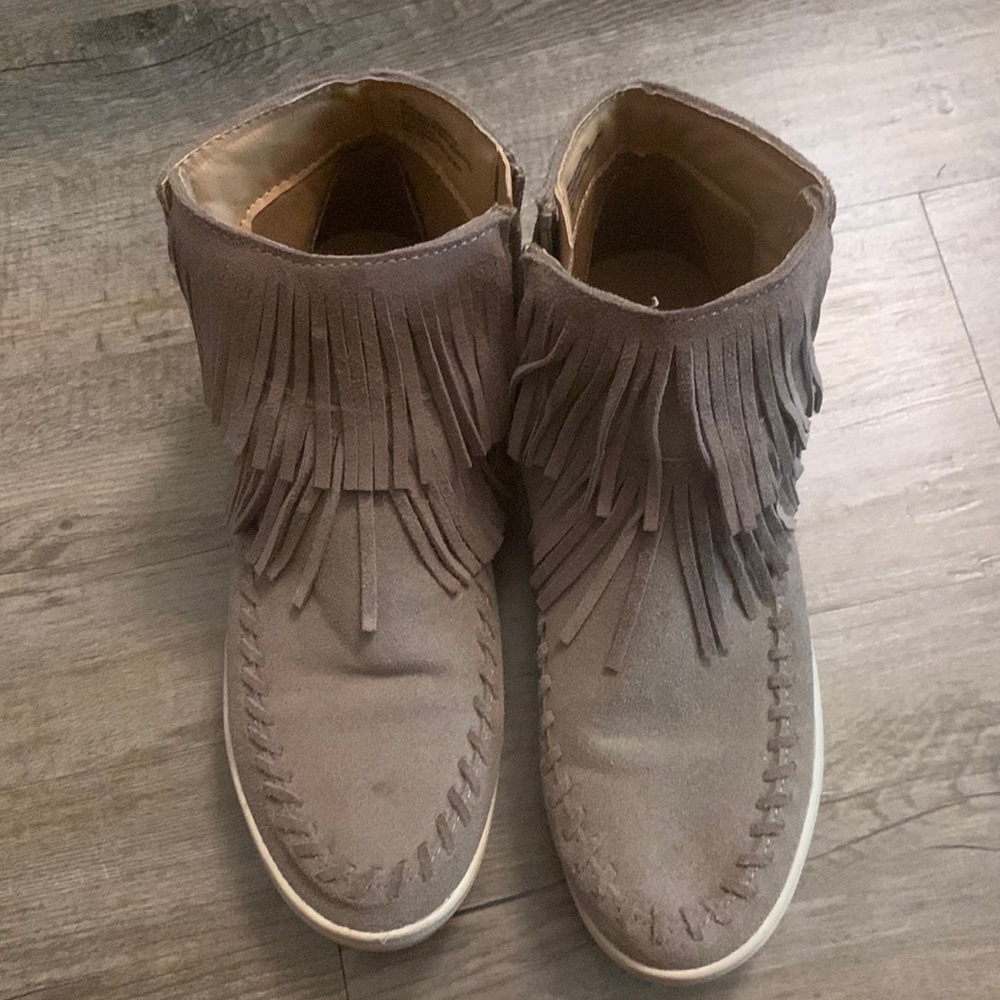 Moccasin fringe ankle boots